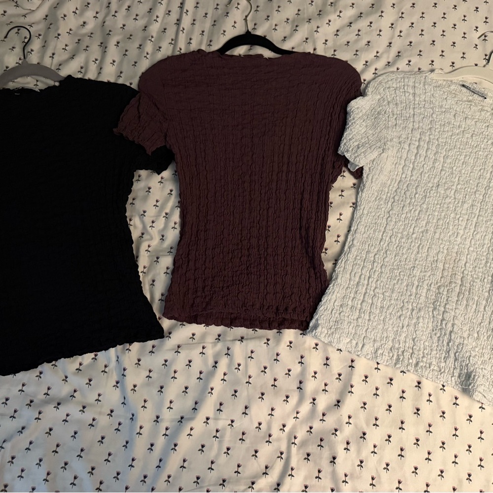 Set of Three Textured Zara Tops in Black, Brown, and White
